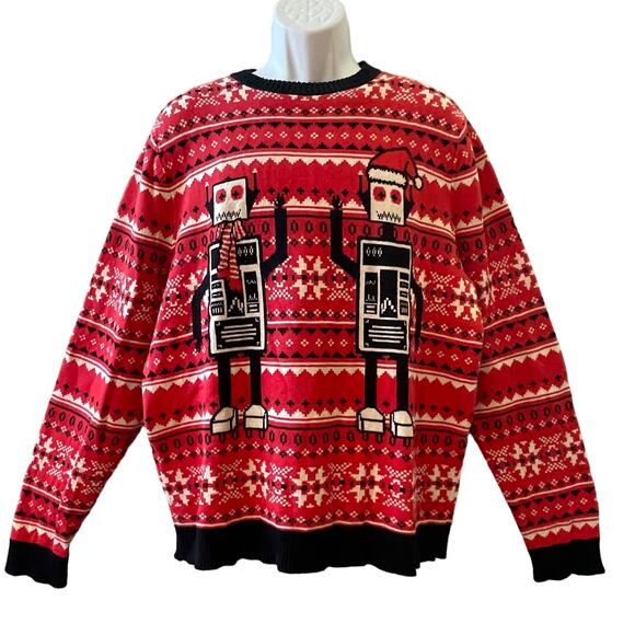 Alex Stevens Lo-Fi Robot Santas Ugly Christmas Sweater Size XL - Picture 1 of 4